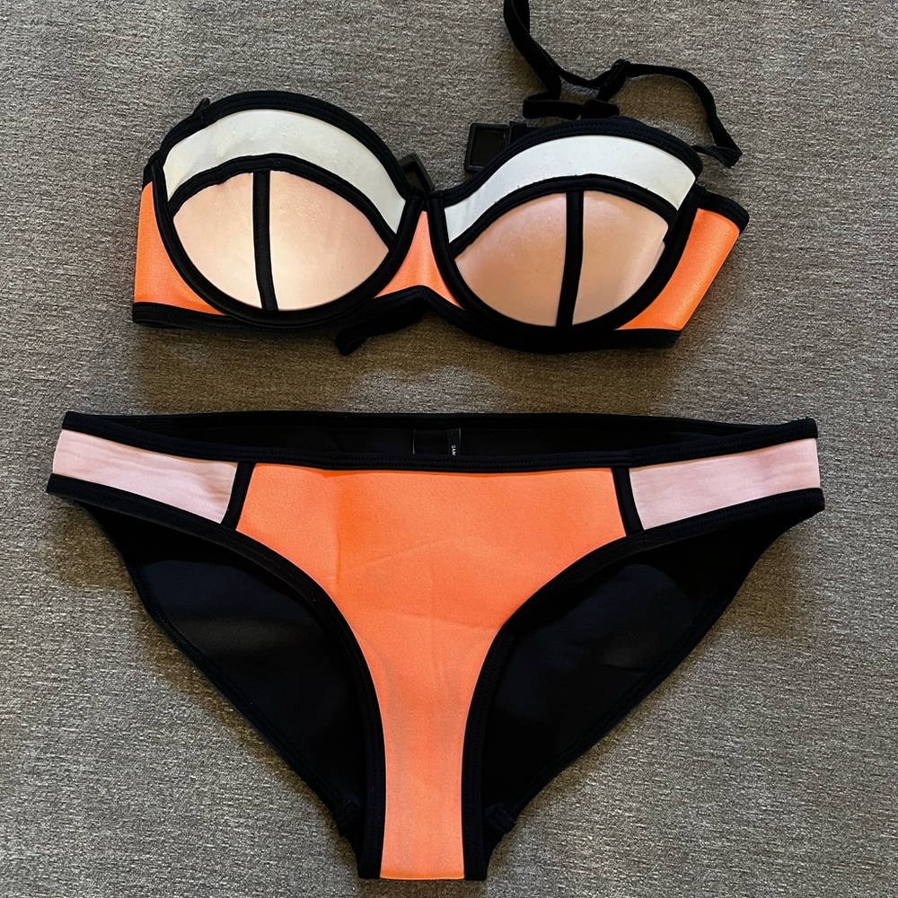 Triangl Swimwear Orange and Black Bikini Set